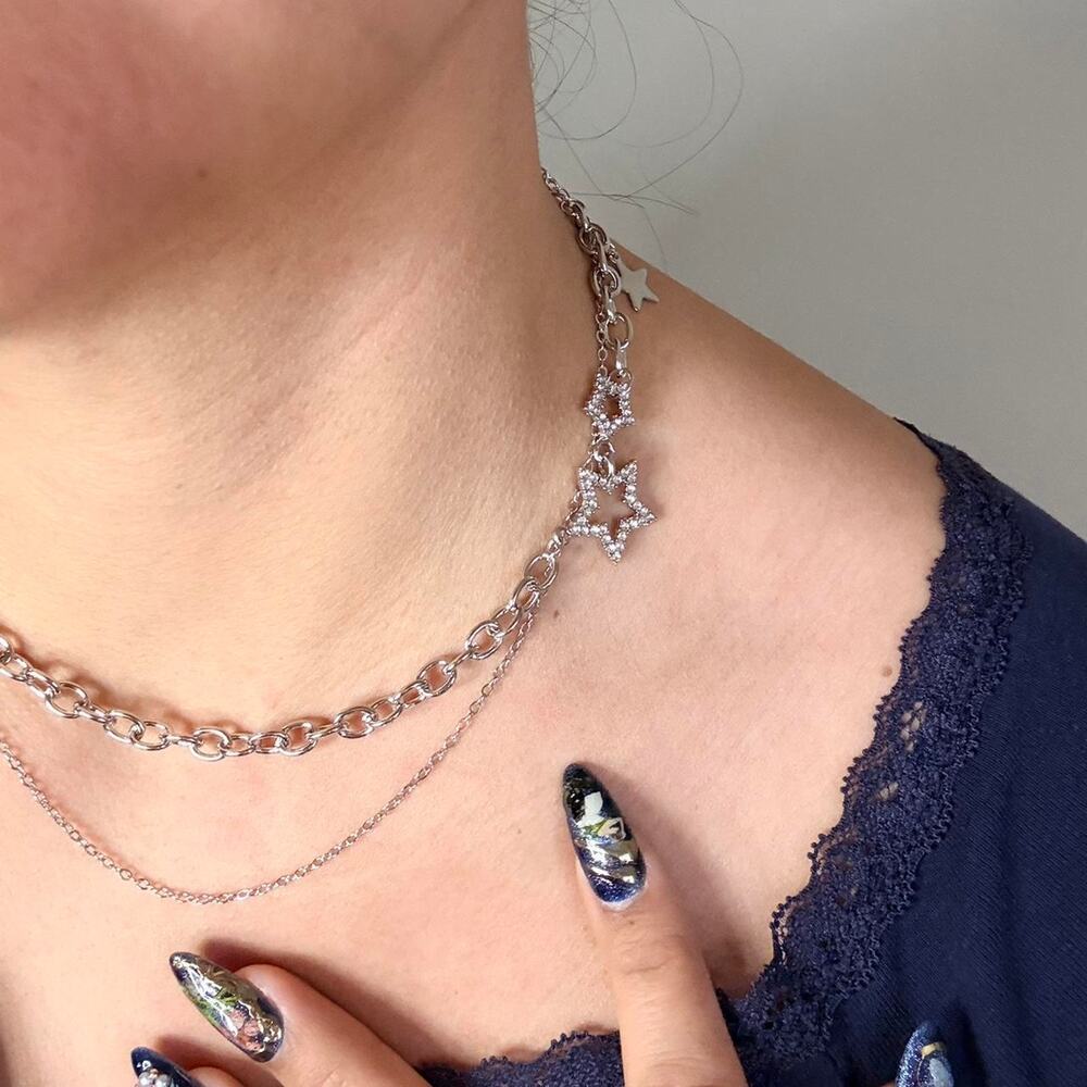 Sterling silver star choker with rhinestones whimsigoth witchy goth kawaii cute